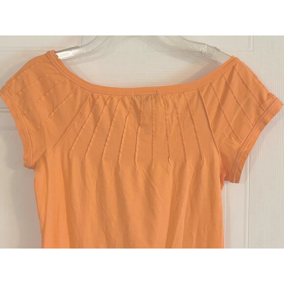 Theory Orange Short Cap Sleeve Pleated Neck T-shirt Top Pima Cotton Stretch P XS - Picture 6 of 11